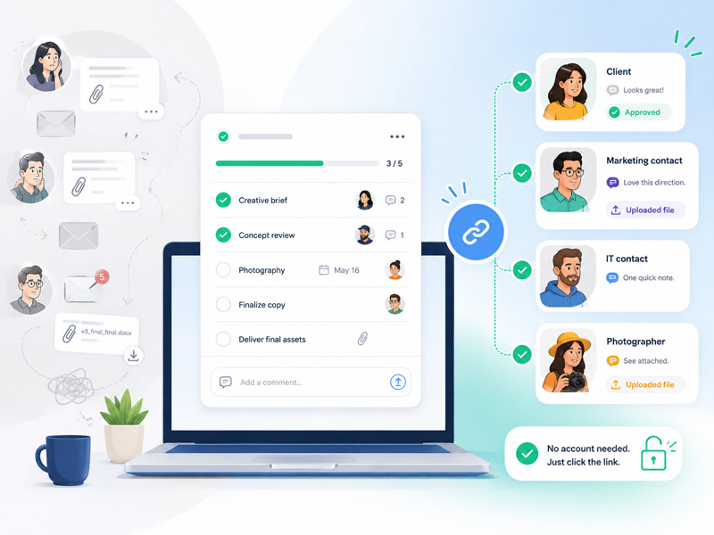 Compartir tareas con clientes, sin cuenta